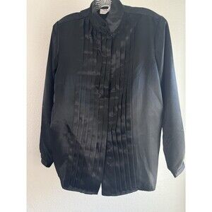 Talbots Petites Black Silk Button Up Pleated Large